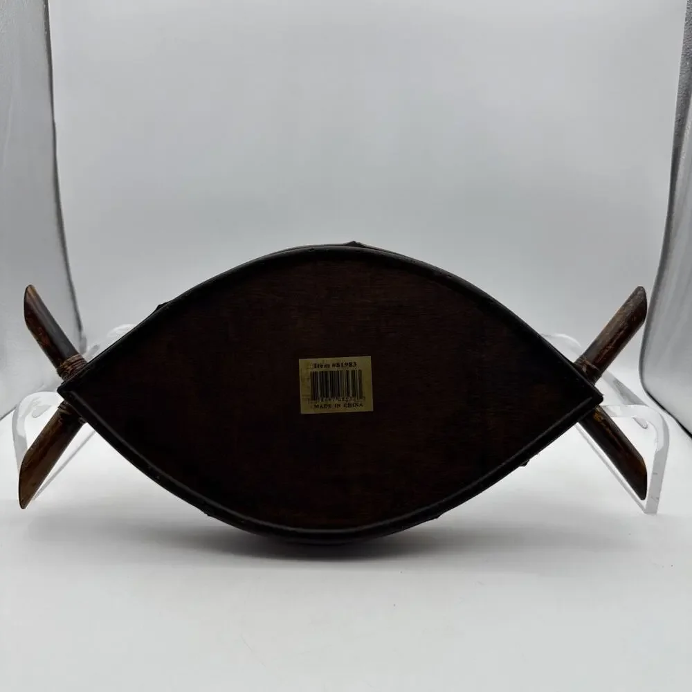 Bohemian Bamboo Rattan Reed Tray Burnt Wood Mid-Century Modern 17 3/4”x8”